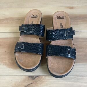 Clarks Hayla Andi Brown Leather Sandals Women’s Size 8M Platform slip on